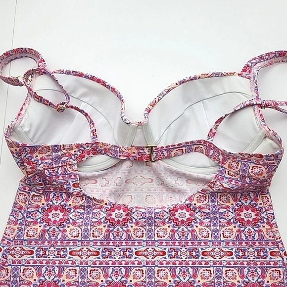 Design Lab Tankini Swim Top Pink Blue Paisley Underwire Push Up Cups Size Large - Picture 4 of 13